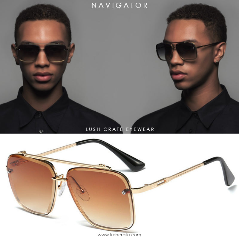 Mach Square Navigator Sunglasses, Square - Gradient Brown Lens/Gold Frame
