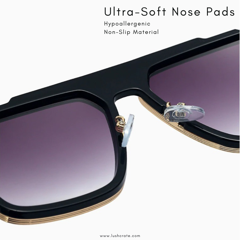 Black Frame Gold Bar Oversized Square Frame Sunglasses