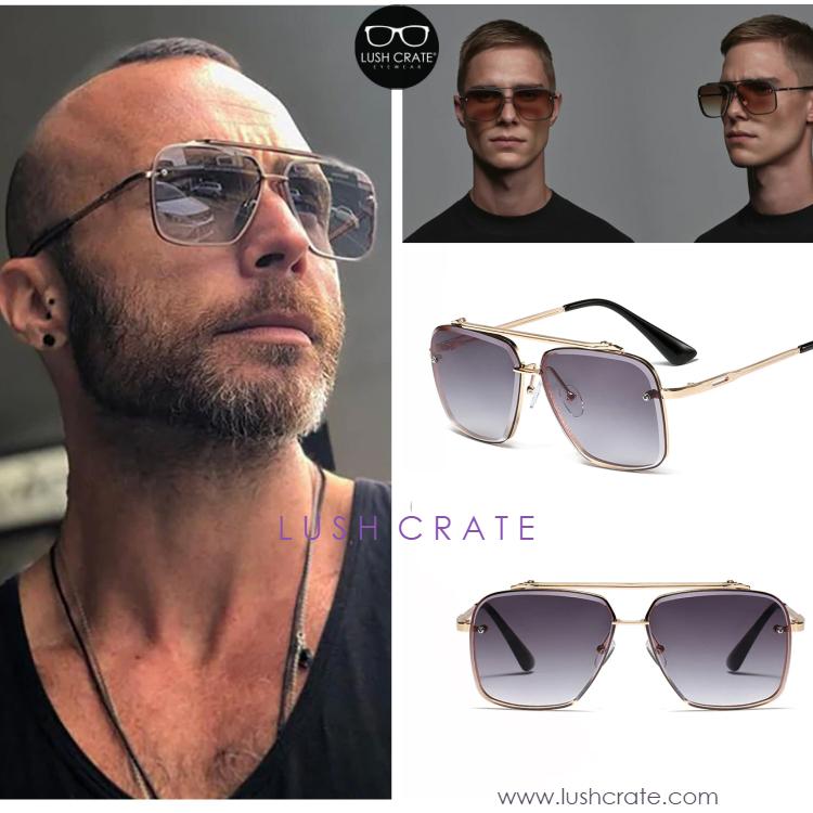 Mach Square Navigator Sunglasses - Lush Crate Eyewear Square - Gradient Brown Lens/Gold Frame