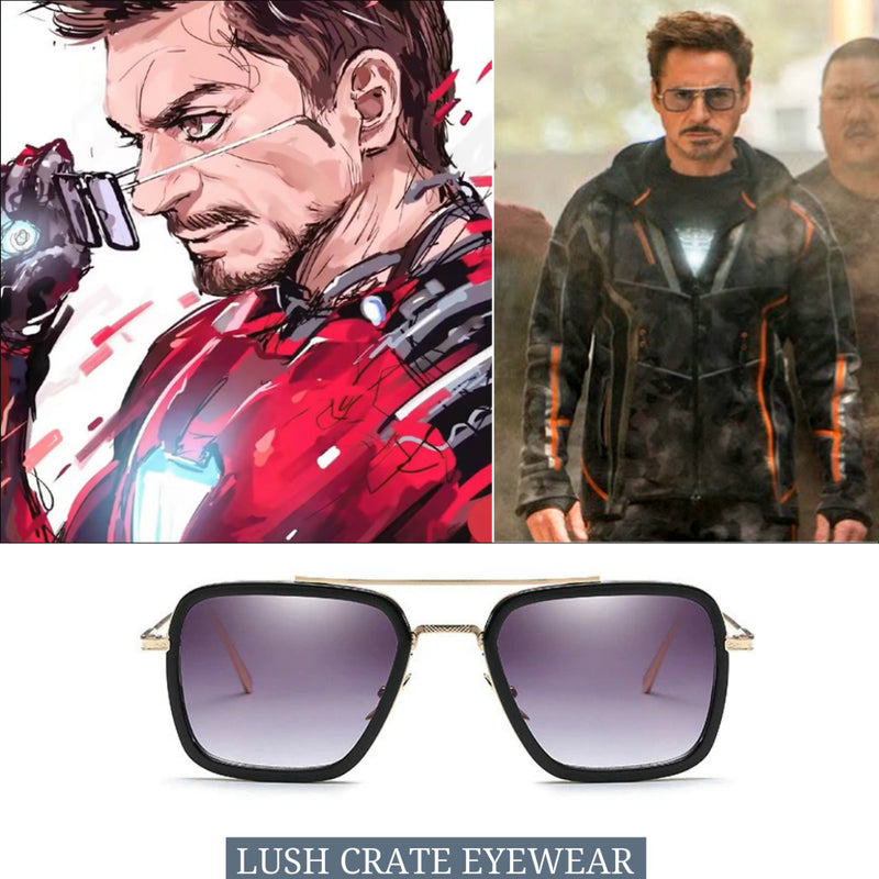 tony stark goggles Edith Sunglasses - Avengers Tony Stark's Sunglasses | Lush Crate Eyewear Mirrored Grey Black