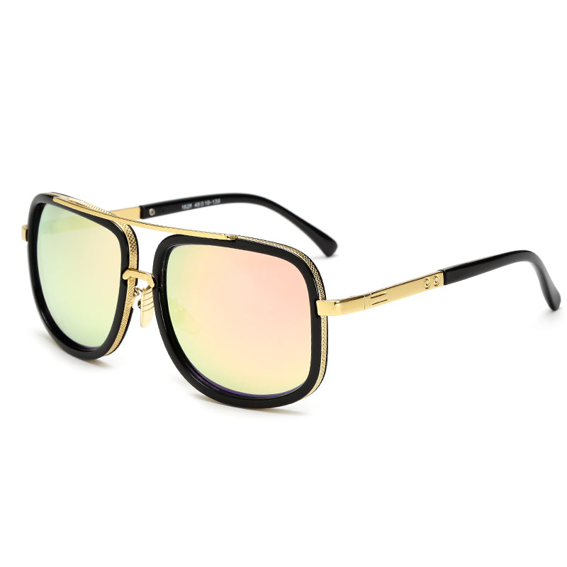 Black Frame Gold Bar Oversized Square Frame Sunglasses
