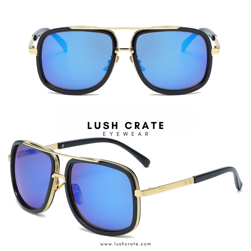 Top Quality Mens Retro Oversized Square Sunglasses With Shiny Gold